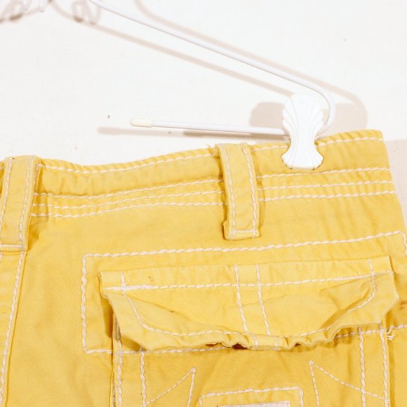True Religion Mens Issac Cargo Bright Yellow Shorts Cut Off Drawstring Cotton 33 - Picture 13 of 15